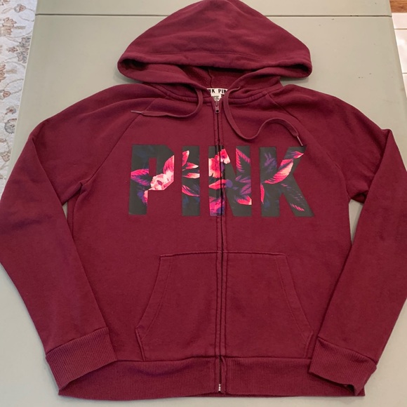 PINK Victoria's Secret Tops - PINK floral zip up hooded sweatshirt
